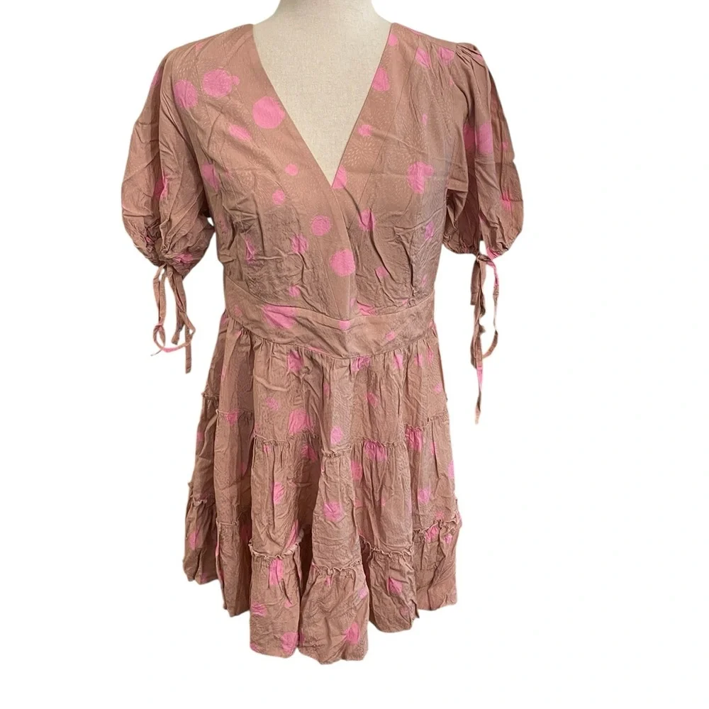 Ted Baker London Stefina Pastel Brown/Pink Polka Dot Tiered Mini Dres